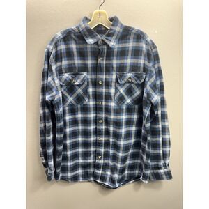 RK Brand Men's Blue and Black Plaid Long Sleeve Flannel Shirt Size LT